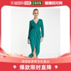 香港直邮潮奢 ASOS 女士设计长袖深V皱褶前襟深色绿色中长连衣裙