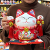 中式国风招财猫摆件举双手，家用陶瓷存钱罐，家居客厅装饰品喜庆红色