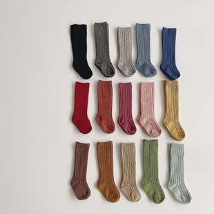西班牙儿童袜坑条袜纯色中长筒袜ins男女宝宝袜学生袜运动袜