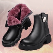 羊毛靴子女冬季皮毛一体雪地，靴棉靴加绒女靴加厚棉鞋东北真皮短靴