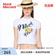 MardiMercredi柚橘印花字母辣妹短袖t恤露脐紧身休闲短款上衣女