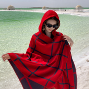 新疆西藏旅游穿搭女装大西北青海红色斗篷披肩旅行披风民族风外套