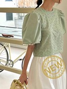 首尔直邮韩国东大门24MEMO优雅可爱淑女镂空花泡泡袖衬衫