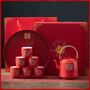 结婚用敬茶杯茶具套装，家用高档红色陶瓷茶杯茶壶，改口茶杯整套礼物