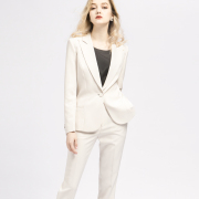 欧美轻奢气质白色西装珠光质感长袖西服两件套装高端简约修身职业