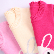 儿童兔子毛衣粉色羊绒衫，女宝宝针织，坎肩秋冬女童背心2023马甲