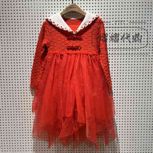 f2fae1113minipeace太平鸟，童装2024春款女童，新年红色针织连衣裙