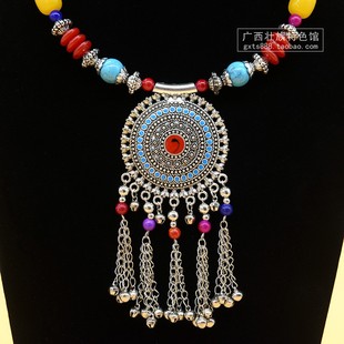 广西少数民族风复古彩珠项圈项链苗族，头饰品挂链毛衣链旅游记念品