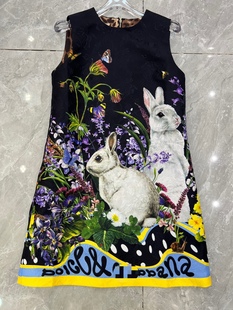 欧美时尚女神d家同款薰衣草，小白兔背心裙，提花面料高品质