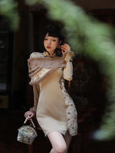 四斤自制Modern格林来信短款原创新中式两件套针织针织秋冬旗袍裙