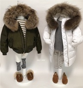 韩国男童女童装2021冬装儿童真毛大毛领短款羽绒服面包服外套