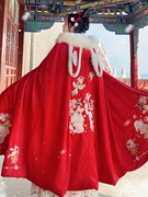 过年汉服女红色斗篷喜W庆可爱加绒加厚披风外套兔年新年春节拜服