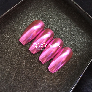 qsxynails荧光深玫红糖果，色镜面美甲，魔镜粉拍摄可能存在色差