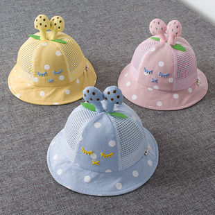 夏款儿童帽子宝宝圆点蘑菇盆帽1-2-3-4岁男女孩遮阳帽卡通渔夫帽