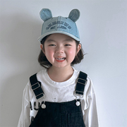 儿童帽子韩版水洗牛仔男孩鸭舌帽2024女童可爱小熊耳朵棒球帽