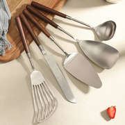 厨房工具五件套不锈钢勺子铲子套装，胡桃木柄平铲汤勺厨具全套煎铲
