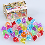 儿童宝石玩具水晶钻石，女孩塑料亚克力七彩，爱心宝藏女童公主宝箱盒