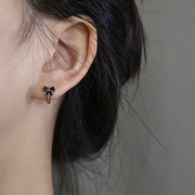 同款黑色蝴蝶结耳圈ins小众设计感轻奢耳环气质，简约清新925银耳饰