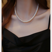 白色施家珍珠项链颈链女锁骨链首饰配饰，珍珠项链2024