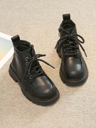 儿童马丁靴男童女童秋冬季单靴子(单靴子)加绒软底英伦风黑色短靴皮靴童靴