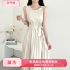 韩国chic夏季法式优雅气质简约百褶腰带，收腰无袖长款连衣裙