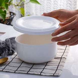 瓷盖子骨瓷碗带盖饭盒，大号微波炉骨瓷保鲜碗，日式泡面碗纯白大盖碗
