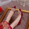 2023年夏中式(夏中式)秀禾服新娘，结婚鞋女红色，婚纱礼服细高跟鞋不累脚