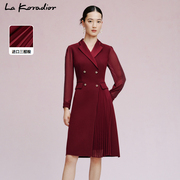 商场同款La Koradior拉珂蒂双排扣优雅不对称压褶西装连衣裙