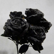 暗黑色仿真玫瑰假绢花单枝哥特朋克，个性装饰把束动漫婚礼萝莉深紫