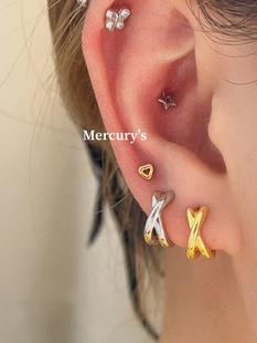 Mercurys极简光面纯银耳扣气质简约免摘不掉色耳圈小耳垂入百搭款