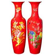 景德镇陶瓷器中国红色落地大，花瓶摆件插花新中式客厅装饰大号