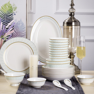 餐具套装景德镇陶瓷餐具60头蔚蓝 欧式餐具碗碟套装定制