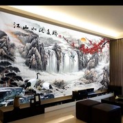 中式山水风景电视背景墙壁画客厅水墨装饰墙布沙发3D立体壁纸壁布