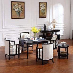 新中式餐桌椅组合6人别墅餐桌新古典(新古典)样板间餐厅餐桌椅方桌桌椅