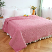 促床品韩式超柔纯色短毛绒绣花绗缝床盖加厚保暖毛绒床单可品