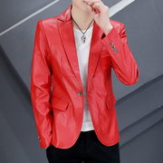 红色西装外套男休闲2022韩版修身男装，秋季帅气单件小西服皮衣