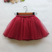 女童半身裙短款春夏秋款tutu裙，儿童韩版纯色，蓬蓬网纱裙子红色蛋糕