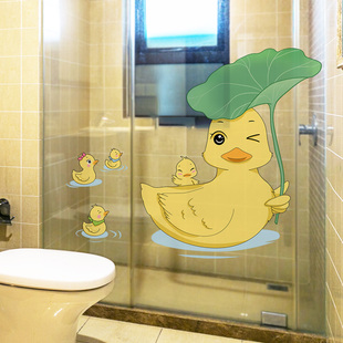 卡通浴室墙贴纸淋浴房，卫生间玻璃门贴纸防水可爱儿童，洗澡间贴画