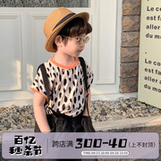 团子麻麻 男童t恤夏季新纯棉豹纹印花圆领时髦洋气中小童无袖上衣