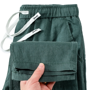 100%纯亚麻透气中国风绿色，长裤子夏季薄款纯色，简约休闲裤男士