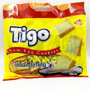 越南进口越贡Tigo面包干300g鸡蛋牛奶味白巧克力早餐面包30小块
