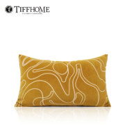 现代简约轻奢样板房几何黄色绒布绣花条纹抱枕沙发客厅床头靠垫套