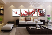 现代客厅水晶四联装饰画办公室简约无框画中式挂画沙发墙壁画梅花