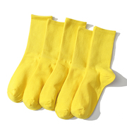 堆堆袜女袜子中筒纯棉祙纯色黄色中筒新娘伴娘袜潮流婚庆男袜长袜