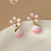 水蜜桃耳环可爱甜美粉色花朵耳钉女小众设计感925银针耳饰小清新