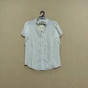 外贸原单夏季v领白色衬衫，女荷叶袖，钉珠修身韩版纯色衬衣