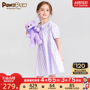 pawinpaw卡通小熊童装23年夏季女童儿童翻领连衣裙格子甜美