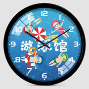 可爱卡通婴儿游泳馆壁挂钟创意时尚个性儿童房简约卧室静音时钟表