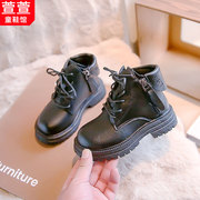 儿童靴子春秋黑色男童马丁靴，2023秋季女童短靴小男孩宝宝鞋子