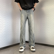 设计感牛仔裤男款美式高街vibe裤子夏季薄款潮牌痞帅直筒微喇长裤